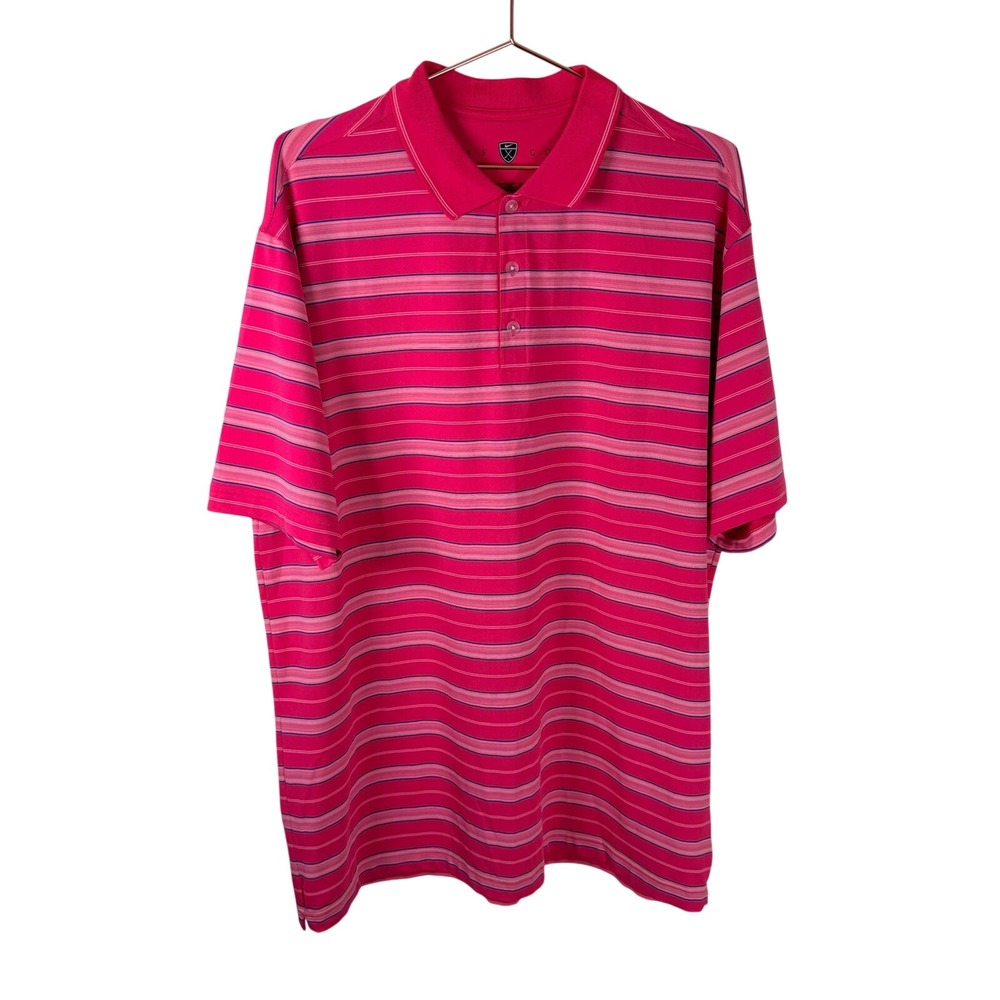 Nike Golf Mens XL Pink Striped Fit Dry Short Sleeve Polo Shirt 206467-604 Preppy